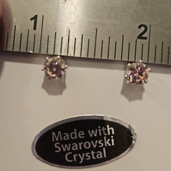 Pink Swarovski Crystal Stud Earrings 4mm Round Cut Rose SilverTone Posts - Picture 3 of 4